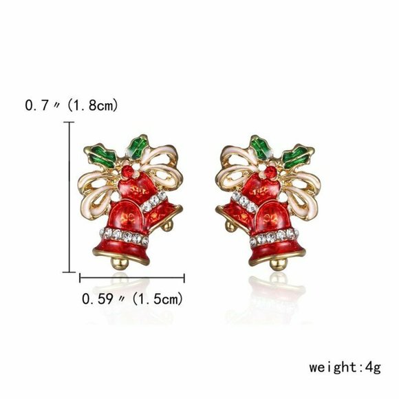New Gold Red Christmas Bells Diamond Crystal Stud Earrings Holiday Festive Gift - Picture 4 of 5